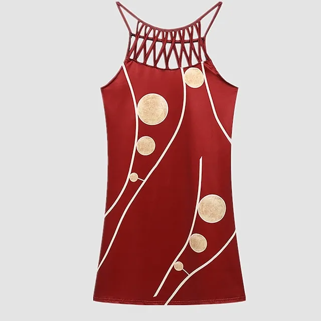 Women's Casual Dress Halter Neck Dress Midi Dress Leopard Black Wine Sleeveless Geometric Cut Out Summer Spring Halter Fashion Vacation 2023 S M L XL XXL 3XL