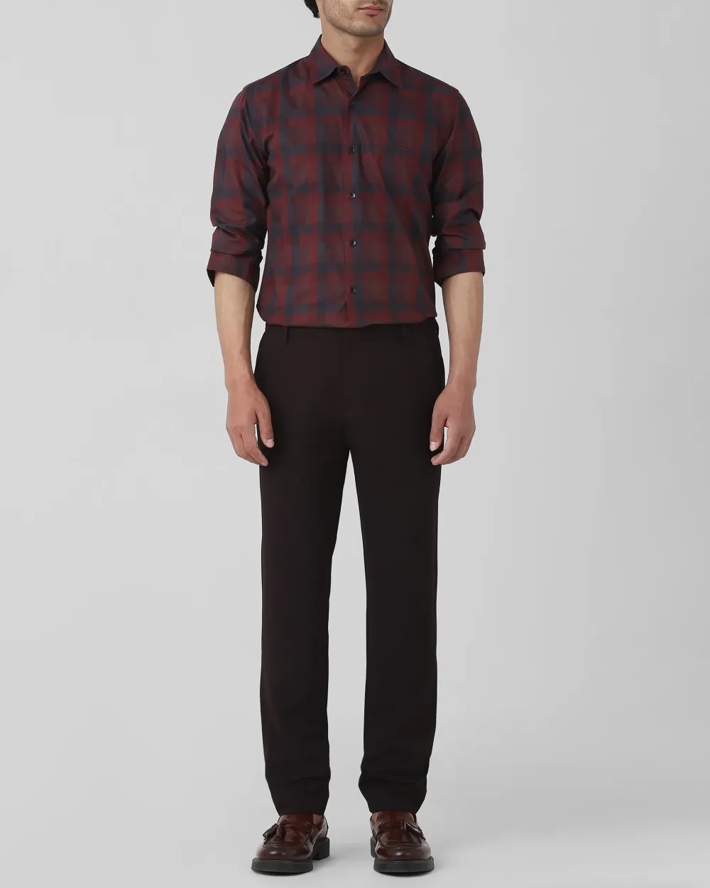 Classic Versatile Daily Slim-Fit Straight-Leg Maroon Trousers