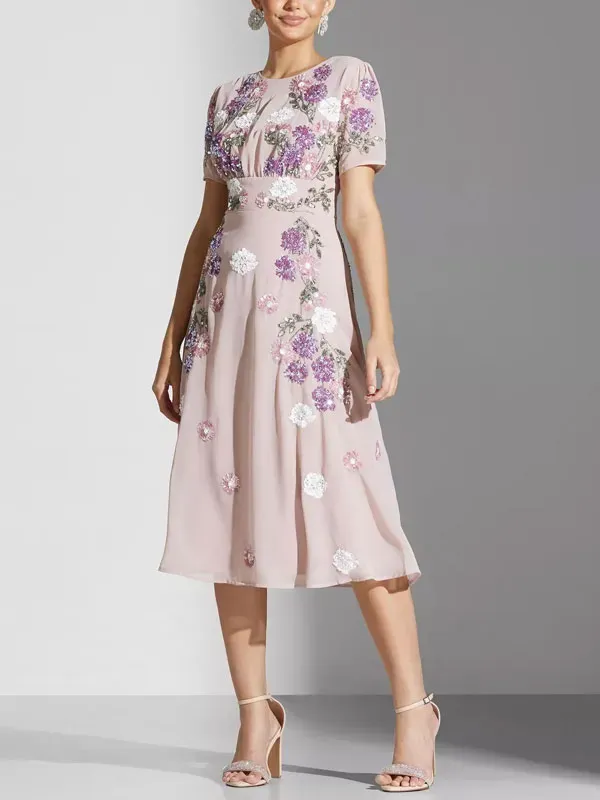 Floral Embroidered Open Back Dress