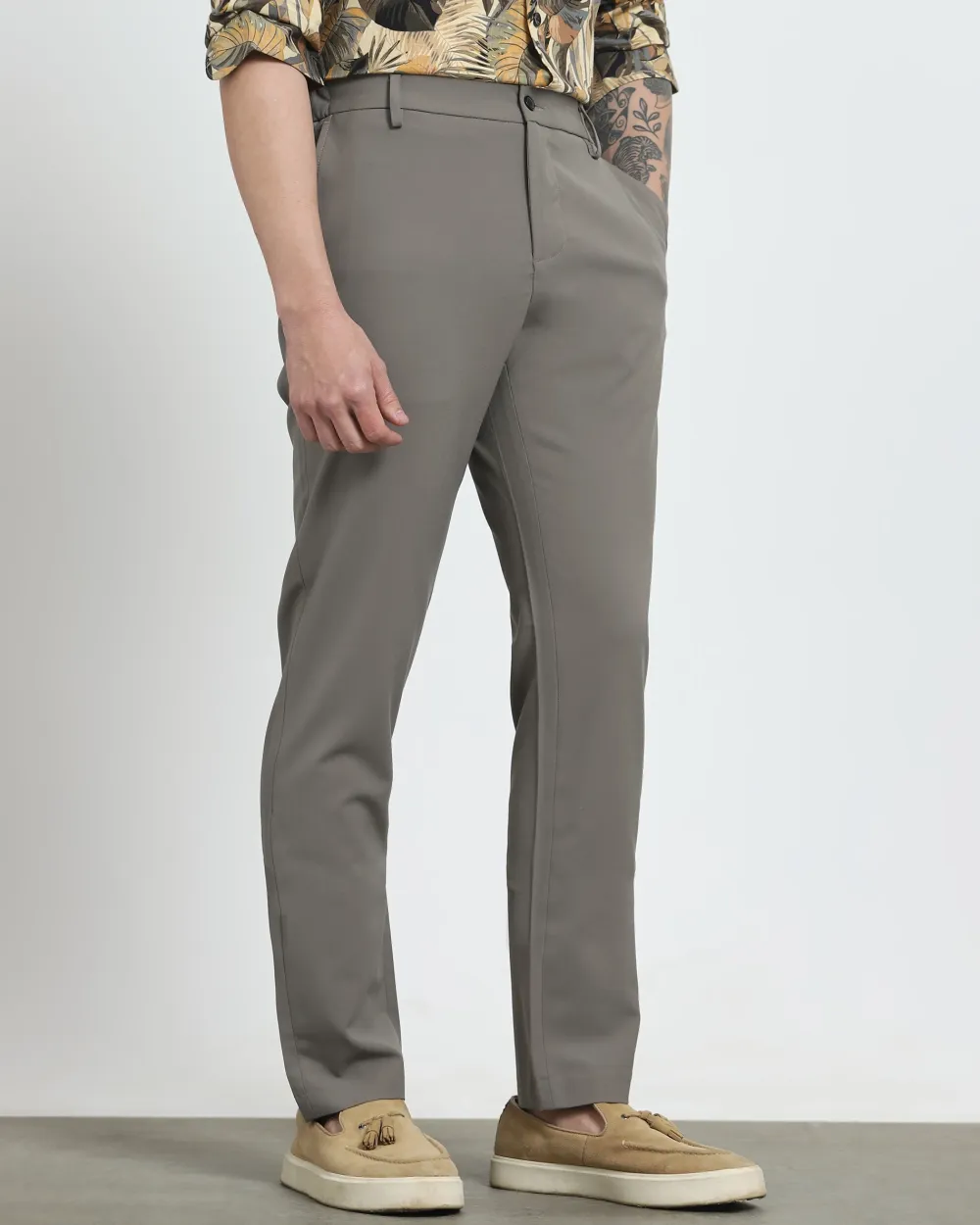Classic Versatile Soft Slim-Fit Straight-Leg Stone Trousers