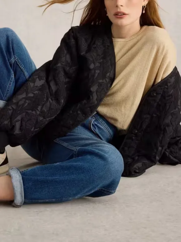 V-Neck Jacquard Jacket