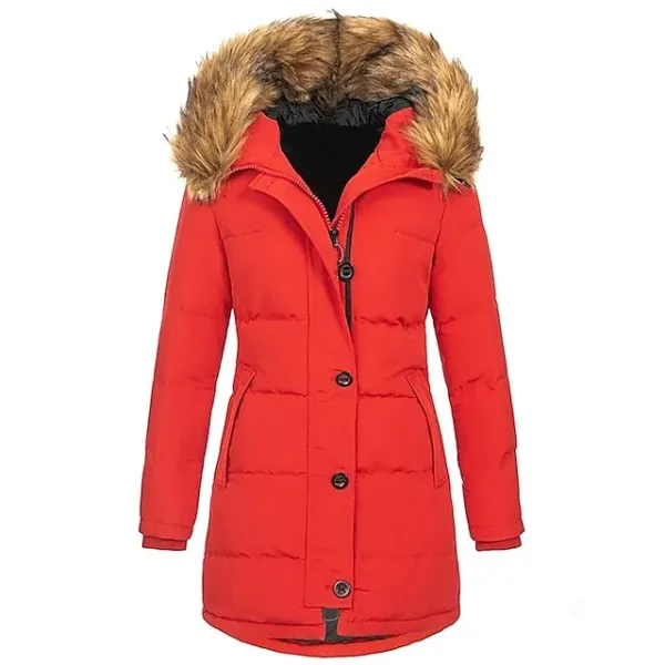 Women's Parka Thicken Puffer Jacket Fleece Winter Coat with Fur Collar Fall Warm Windproof Hooded Jacket Stylish Casual Street Jacket with Pockets Long Sleeve Black White Red