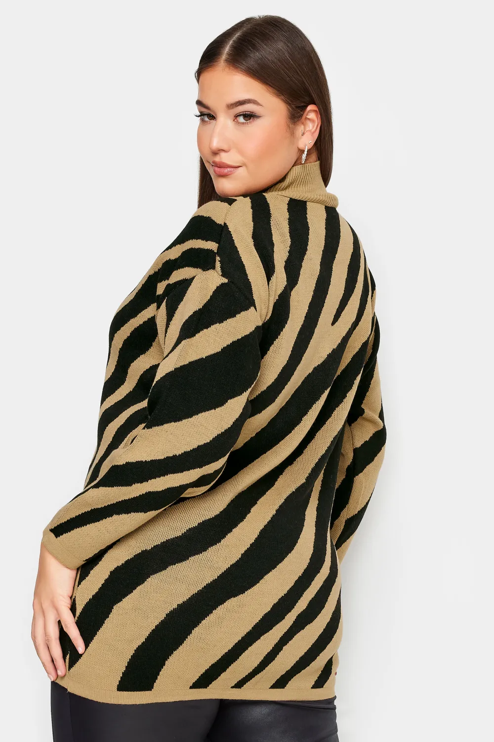 YOURS Curve Grey Zebra Print Turtle Neck Jumper
