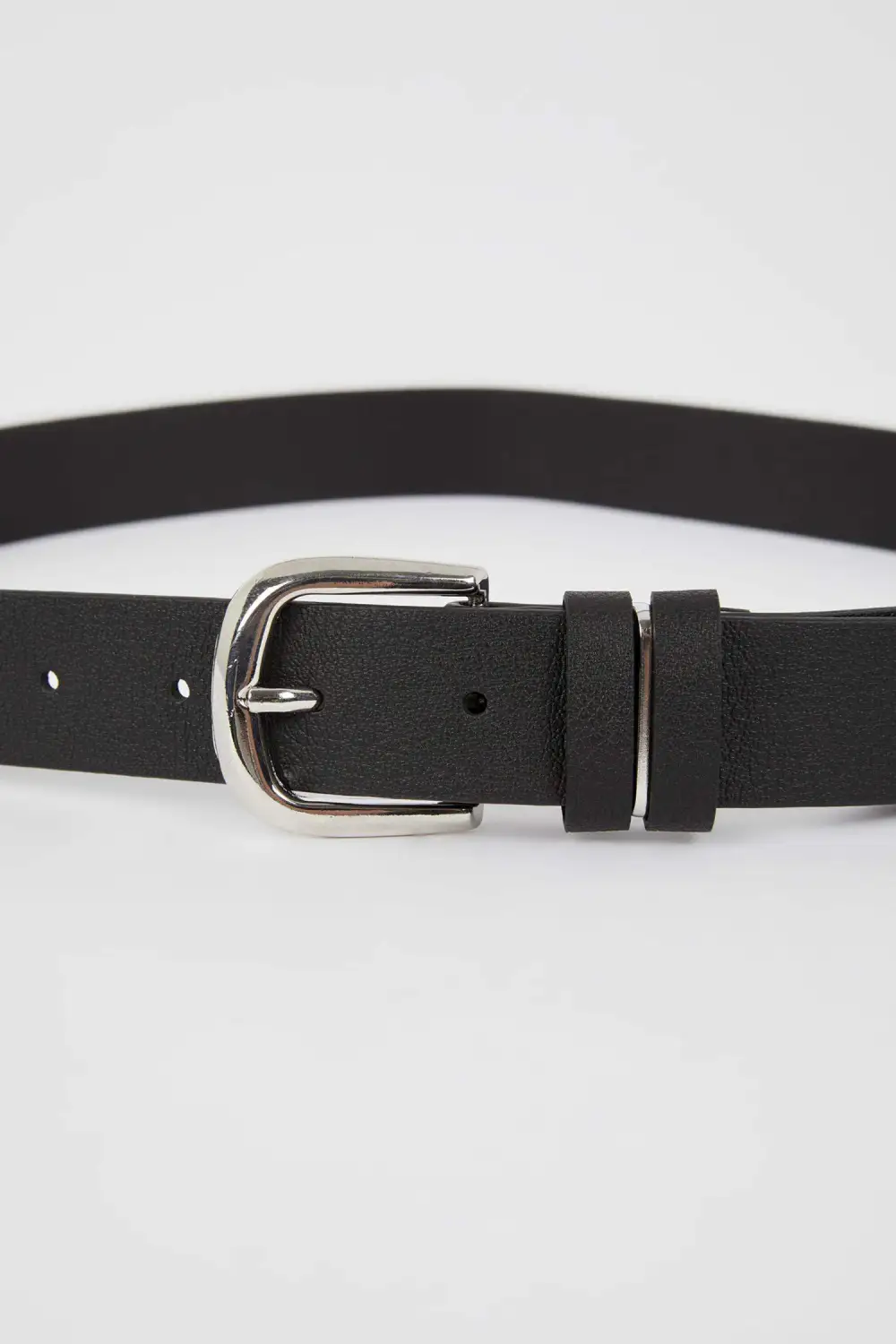 Black Leather Belt With Rectangular Metal Buckle