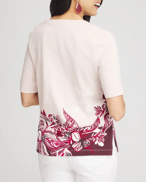 Short Sleeve Maroon Floral Hem Tee