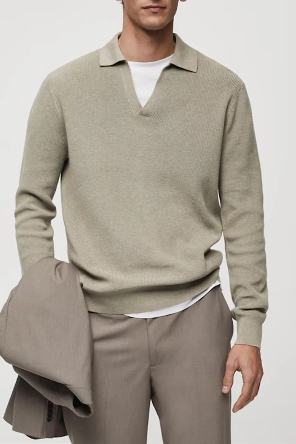 Ribbed Knit Polo Shirt