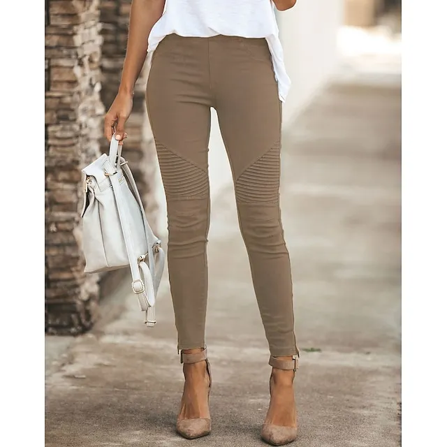 Women's Dress Pants Tights Pants Trousers Ankle-Length Cotton Micro-elastic Mid Waist Fashion Casual Weekend Black Yellow S M Spring &  Fall