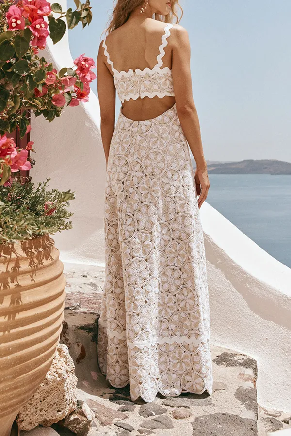 Crochet Square Neck Maxi Dress