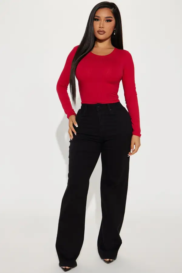 Jaclyn Cropped Long Sleeve Top - DarkRed