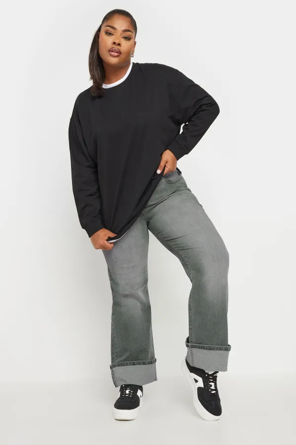 YOURS Curve Grey Wide Leg Turn Up Jeans