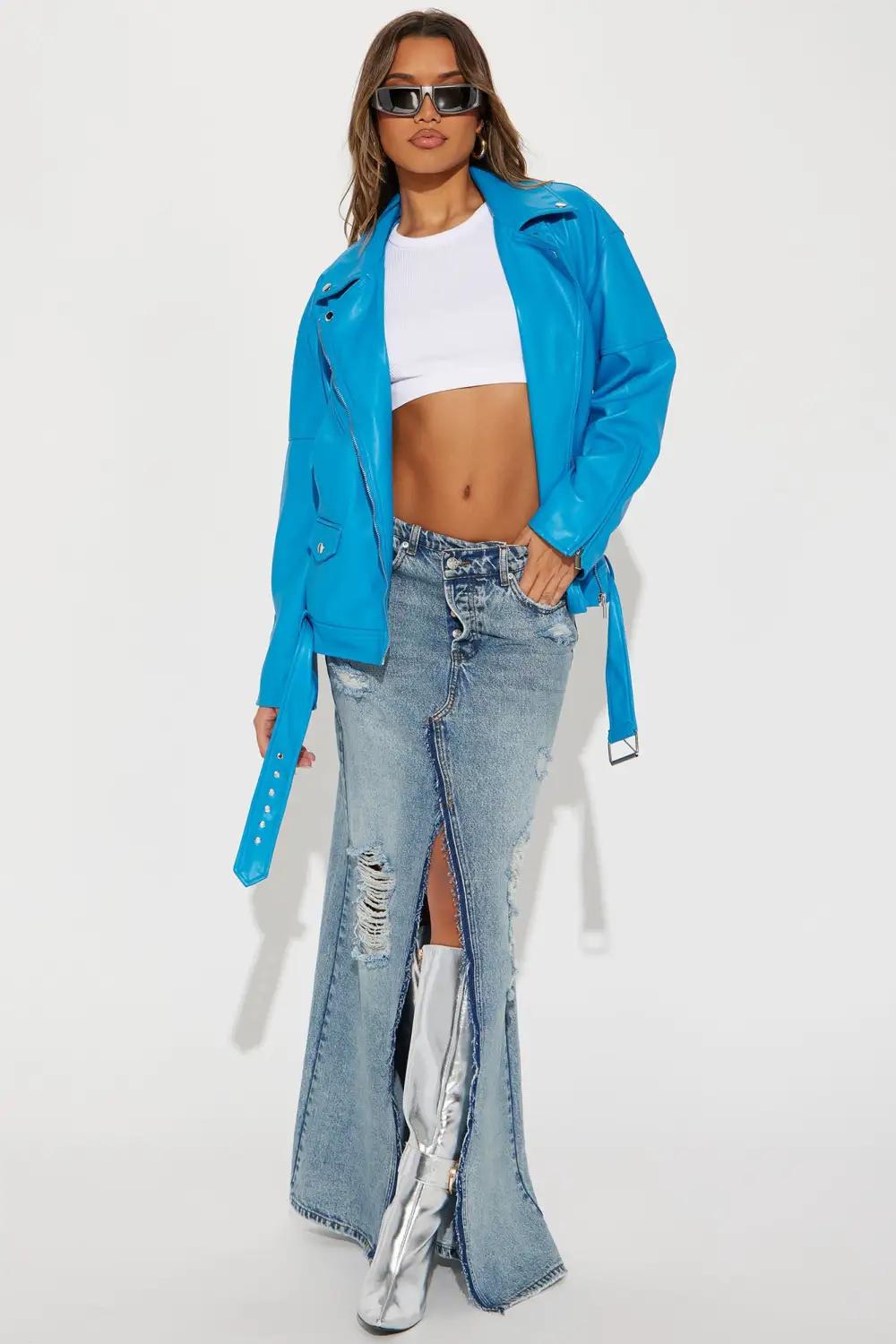 Big Rider Over Sized Faux Leather Moto - Blue PULL&BEAR in