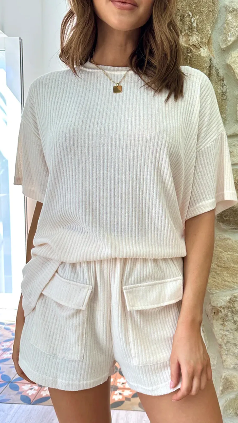 Light-Colored Vertical Striped Casual Top