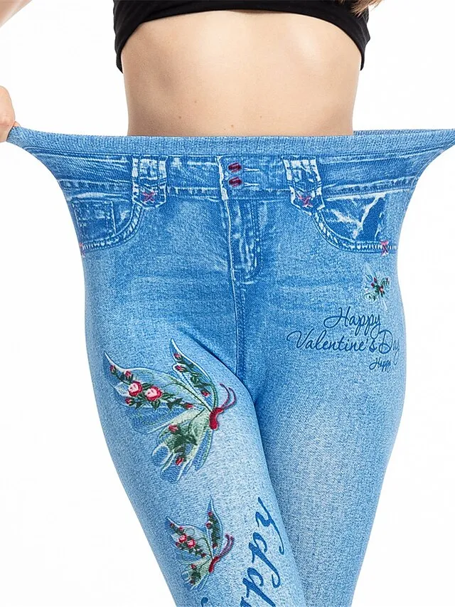 Women's Slim Pants Trousers Leggings Full Length Faux Denim Pocket High Cut High Elasticity High Waist Fashion Streetwear Street Causal Lake Blue Royal Blue S M Summer Fall