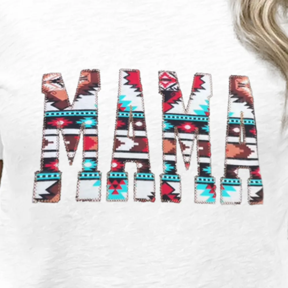 Women'S T-Shirt Cotton Alphabet Print Aztec Print T-Shirt Round Neck MAMA Short Sleeve