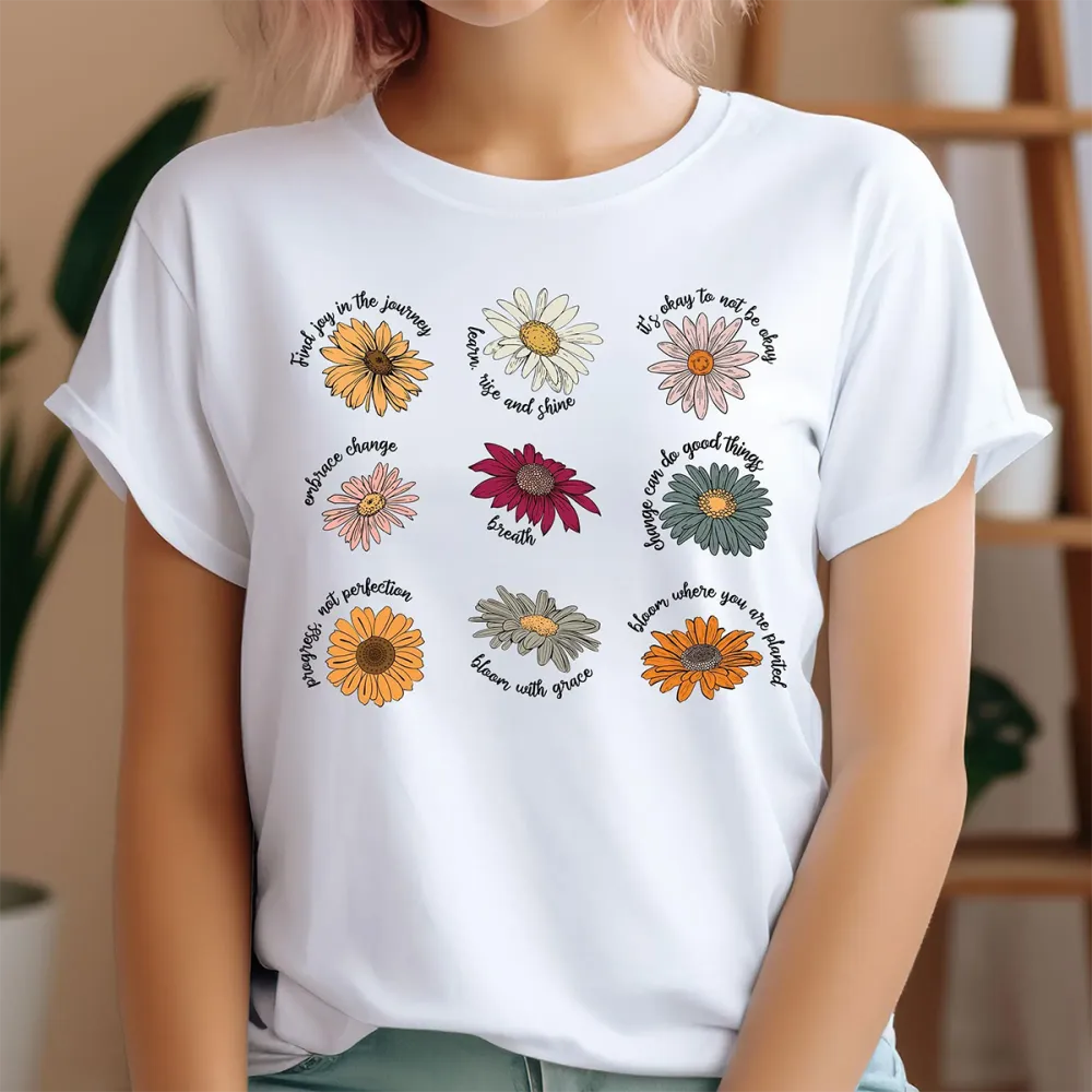 T-shirt Mental Health Slogans Women Printed Round Neck Short Sleeve