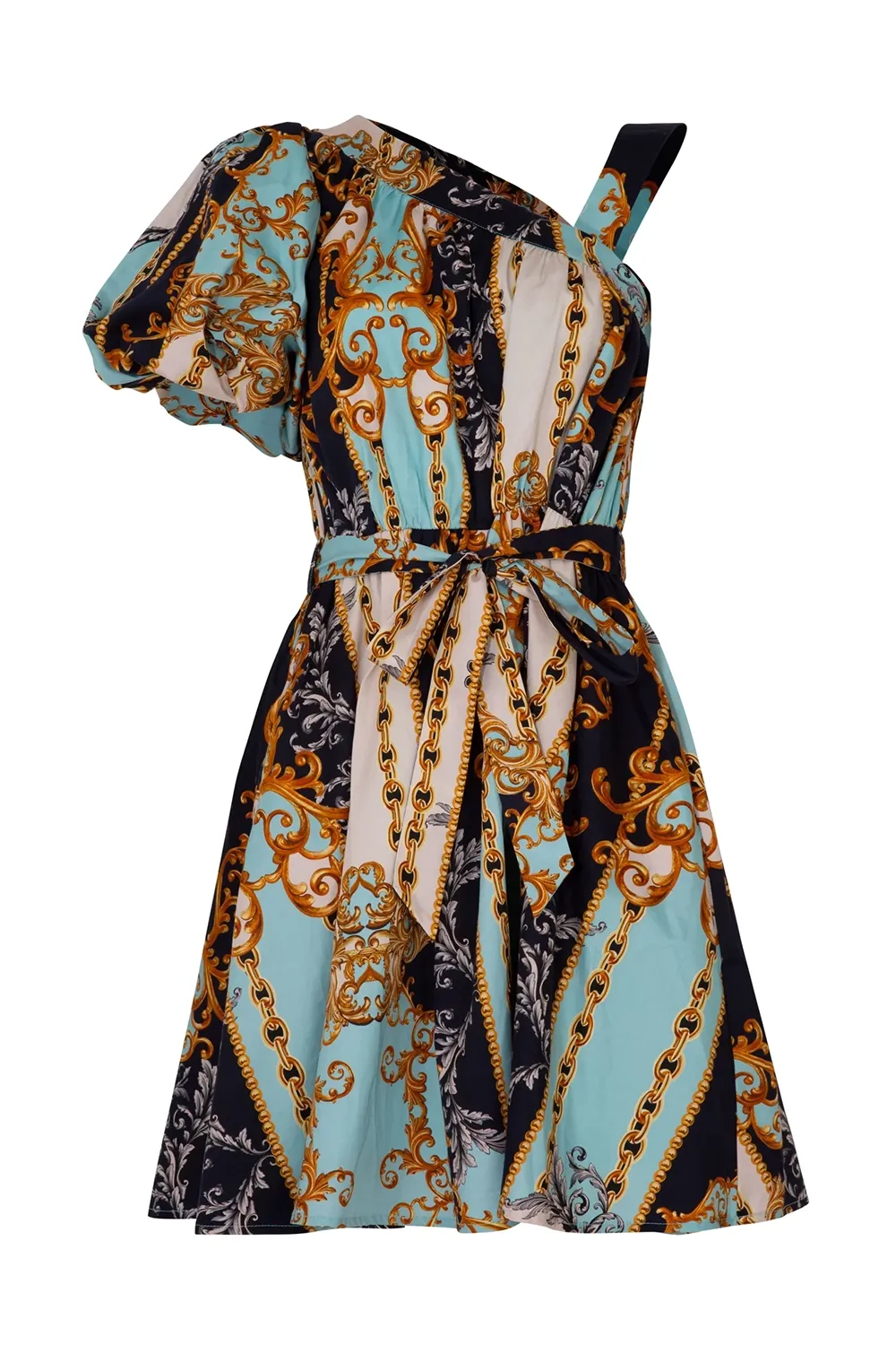 One Shoulder Bagged Puff Sleeve Mini Dress