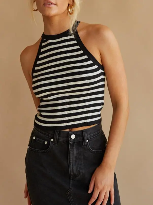 Cheyenne Striped Halter Tank Top