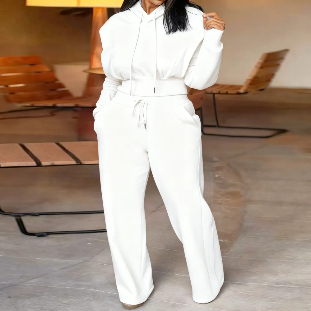 ⏰ LAST DAY PROMOTION | 16 SETS ONLY TODAY!Hooded Long Sleeve Sweatshirt and Casual Wide Leg Sweatpants Set