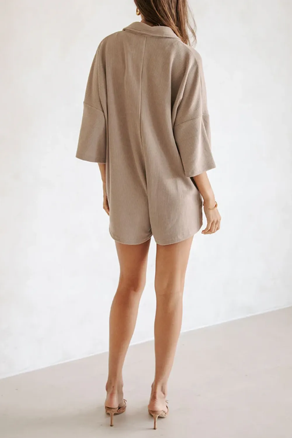 Brown Oversized Corduroy Short Jumpsuit