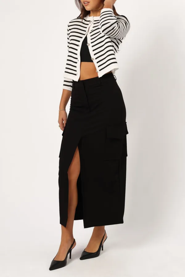 LEISURE MIDI HEM SLIT SKIRT