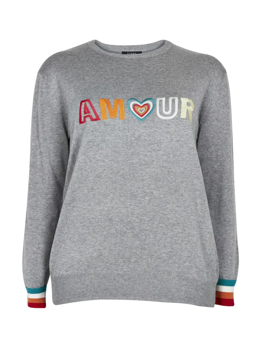 Evans Grey 'Amour' Embroidered Jumper