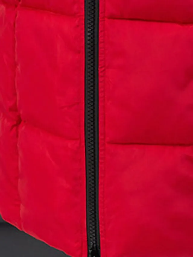 Women's Puffer Jacket Winter Jacket Winter Coat Hoodie Jacket Street Daily Valentine's Day Fall Winter Long Coat Regular Fit Warm Casual Jacket Long Sleeve Plain Full Zip Black Red Blue