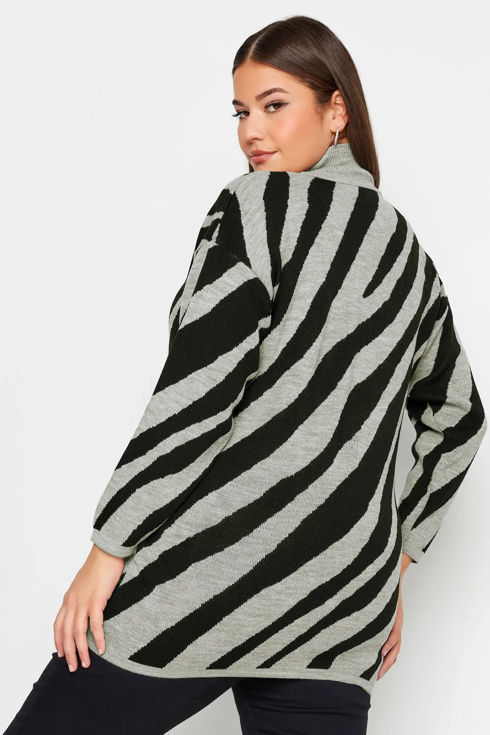 YOURS Curve Grey Zebra Print Turtle Neck Jumper