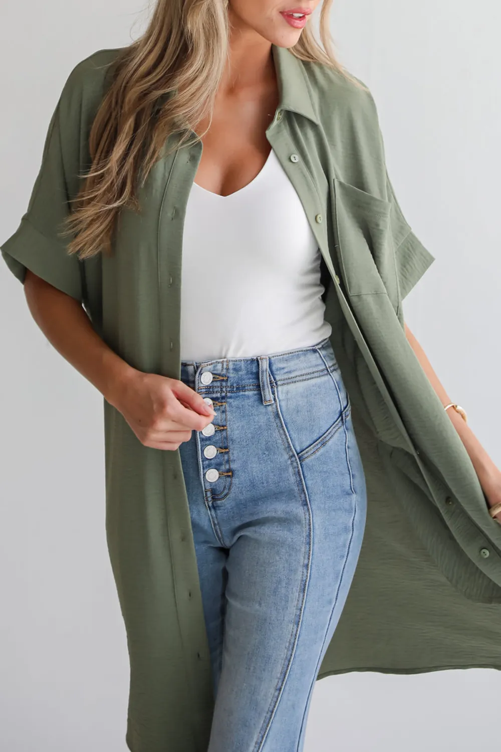 Composed Persona Green Button Front Midi Dress