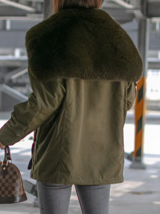 Navy Collar Fluff/Granular Fleece Fabric Teddy Jacket