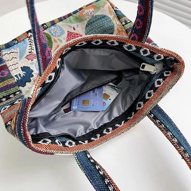 Women's Girls' Tote Polyester Daily Office & Career Cartoon Artwork Floral Print Rabbit Peacock blue striped kitten