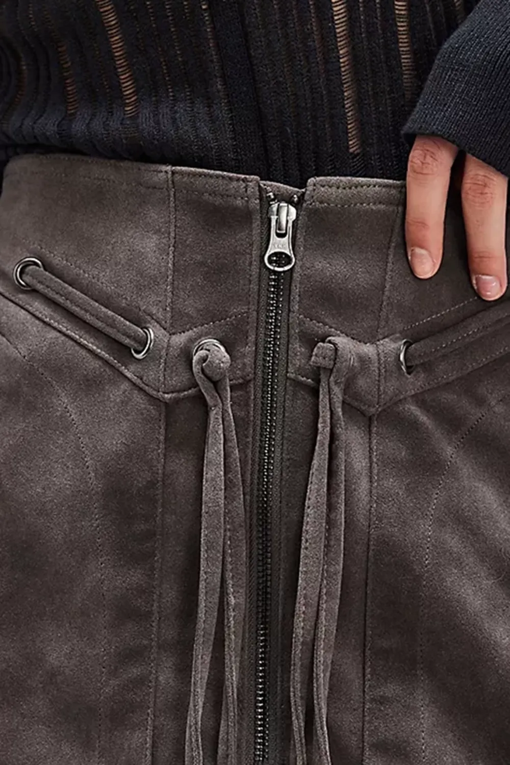 Faux Leather Fringe Detail Mini Skirt