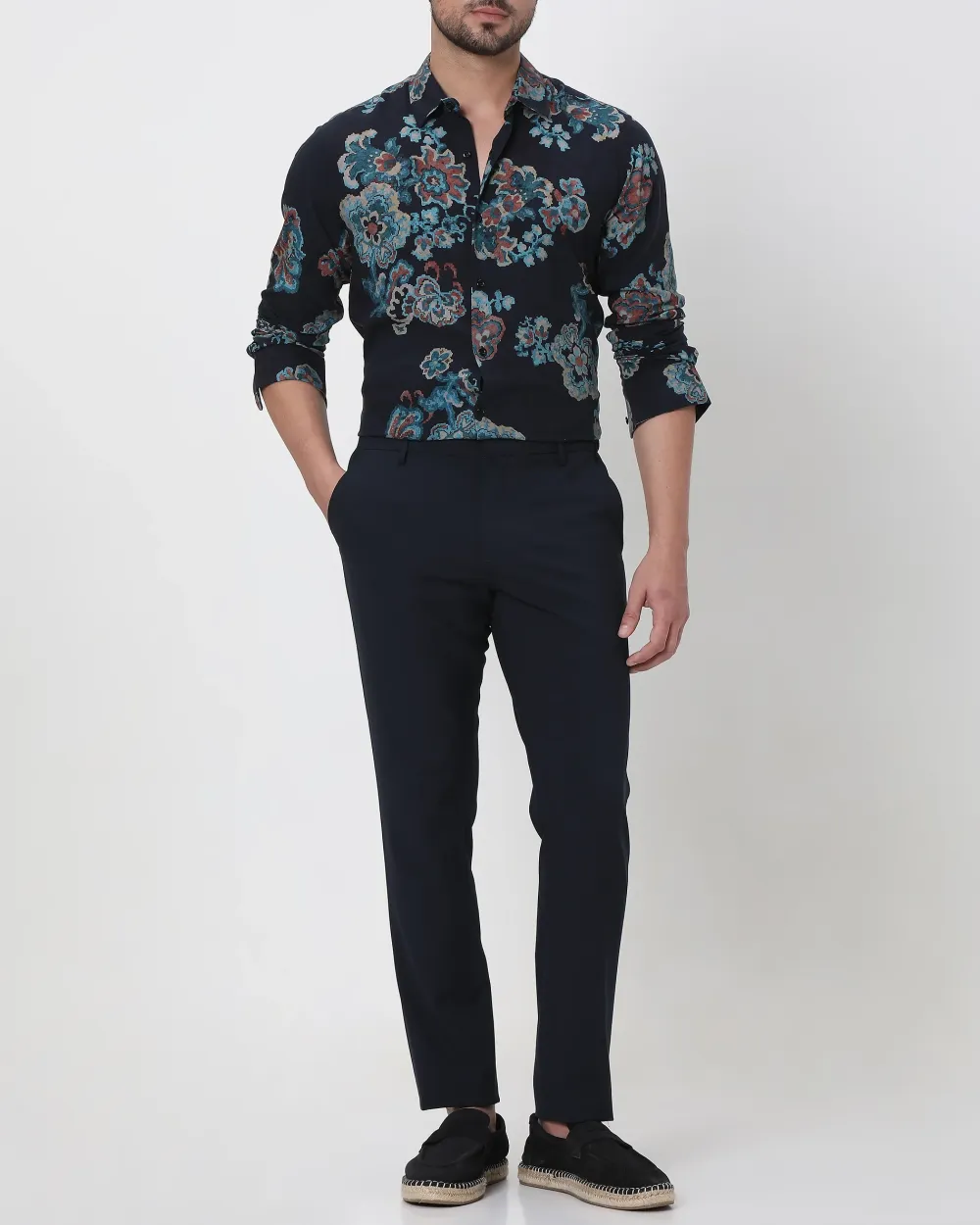 Classic Versatile Daily Slim-Fit Straight-Leg Navy Trousers