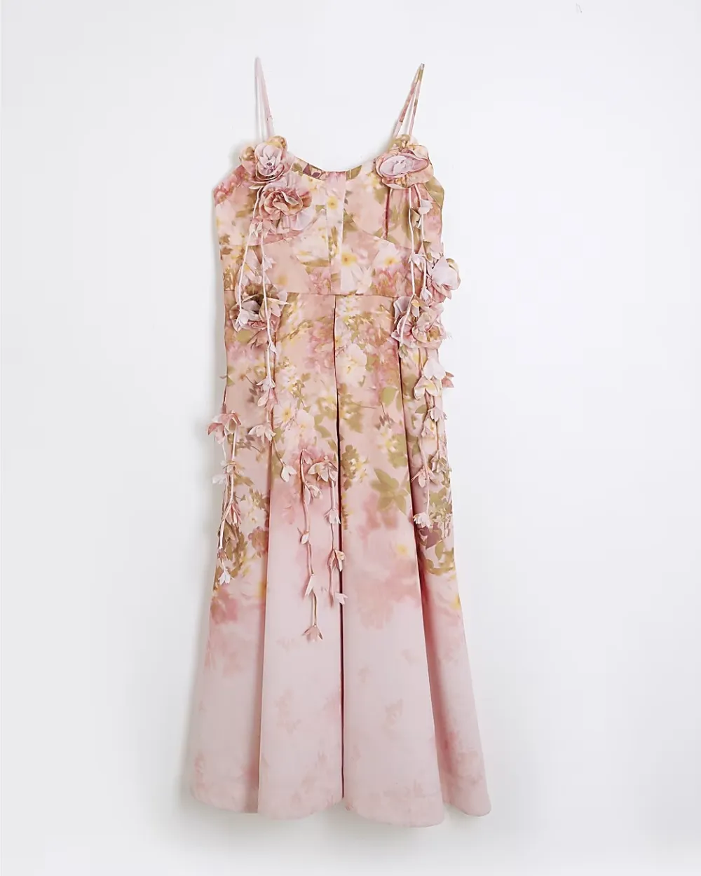 Women's Pink 3D Floral Midi Dresses