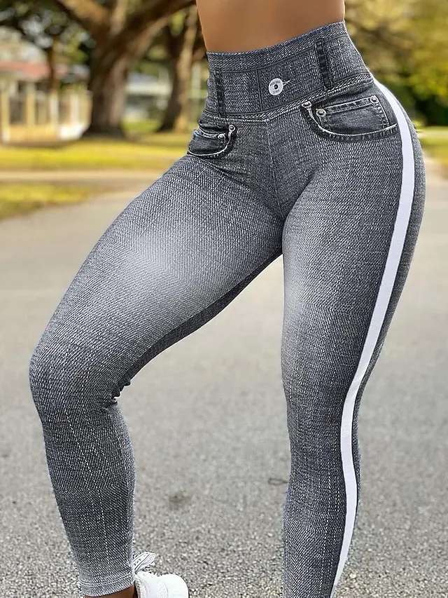 Women's Jeans Bell Bottom Tights Ankle-Length Denim Faux Denim High Elasticity High Waist Fashion Tights Casual Weekend Light Blue Black S M