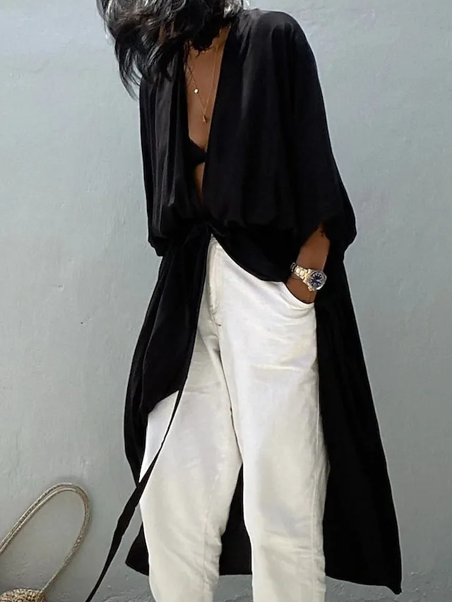 Women's Swimwear Cover Up Beach Top Normal Swimsuit Lace up Pleated UV Protection Pure Color Black White Red Royal Blue Beige V Wire Bathing Suits New Vacation Holiday