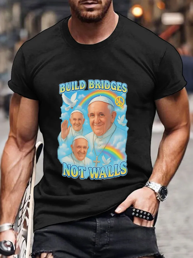Men's Build Bridges Not Walls Lgbt Peace Print Short Sleeve Round Neck Cotton T-Shirt