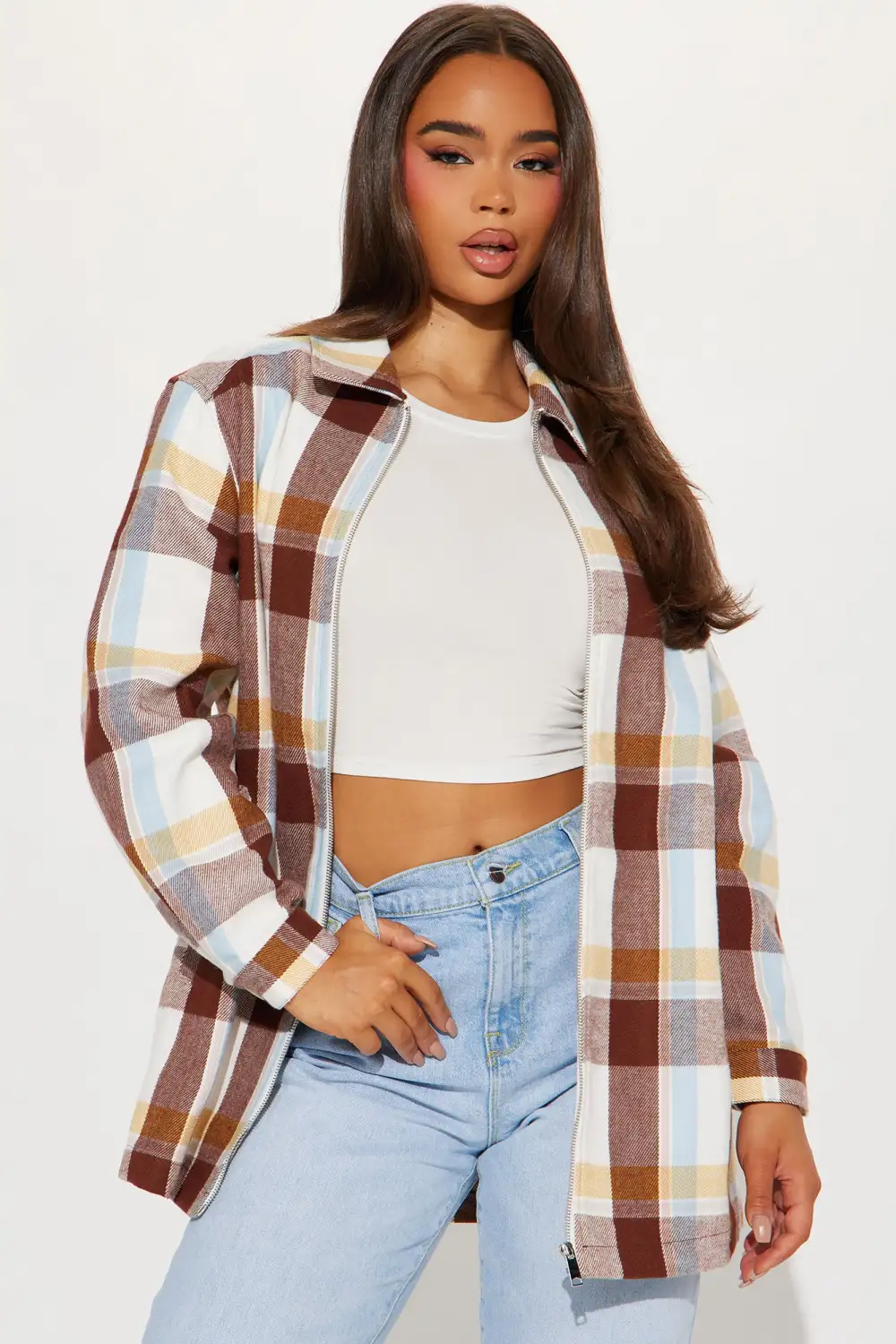 Check Mate Plaid Shacket - Brown Combo