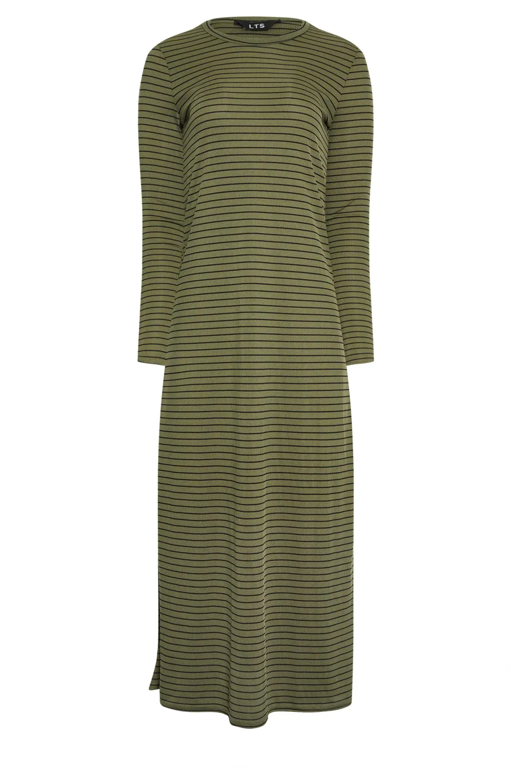 LTS Tall Khaki Green & Black Stripe Ribbed Midi Dress