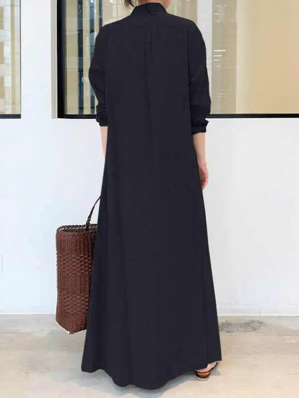 Original Solid Color Lapel Shirt Dress