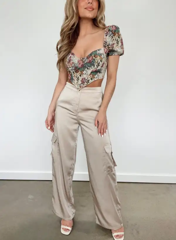 Sand Cargo Satin Pants