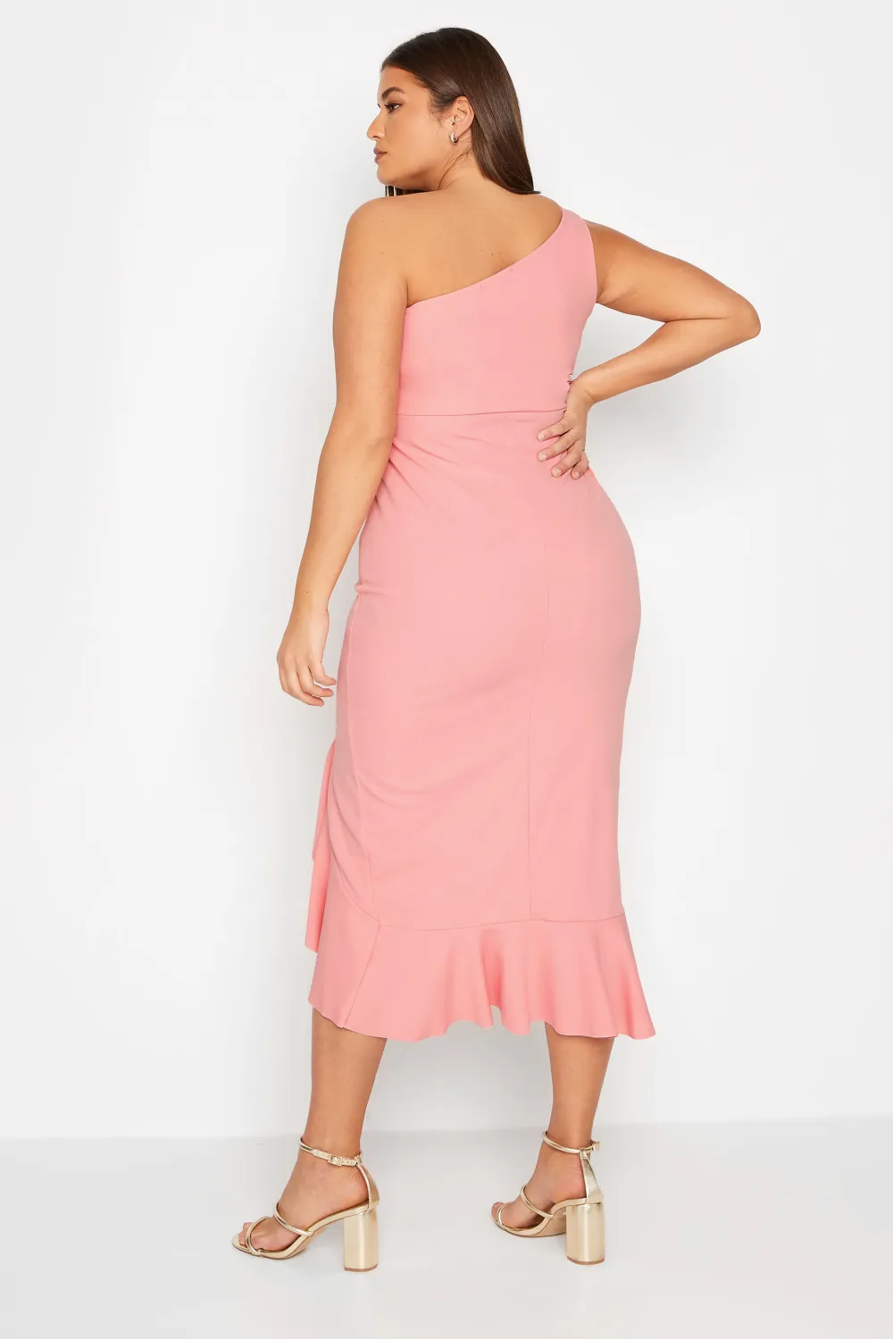LTS Tall Coral Pink One Shoulder Frill Dress