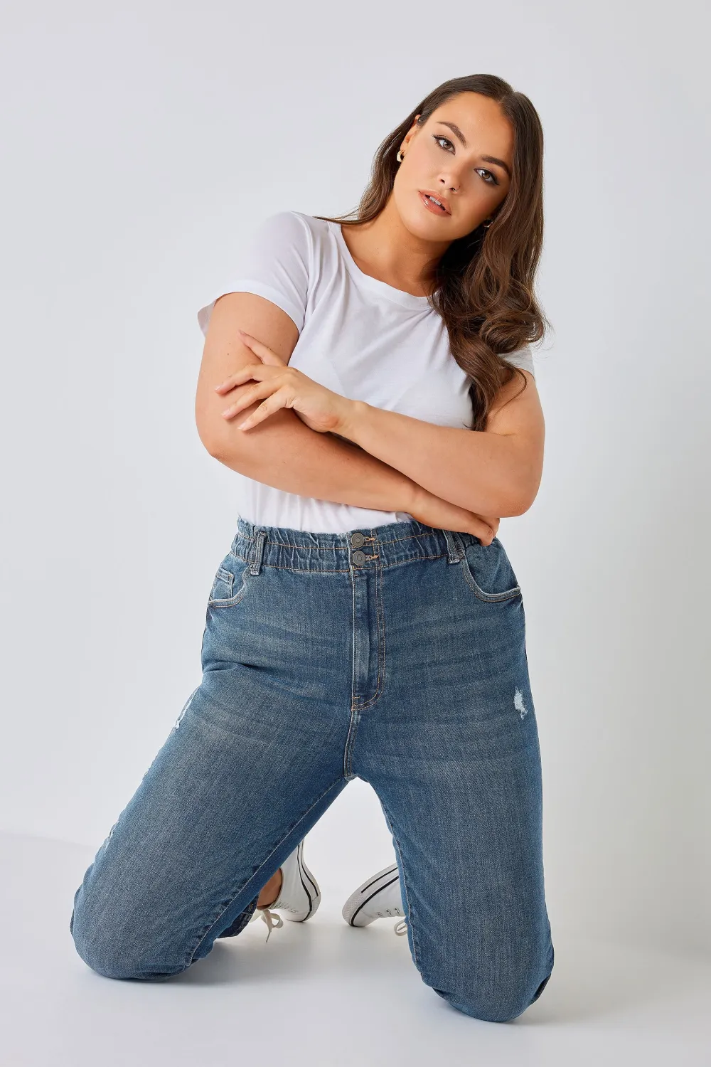 YOURS Curve Indigo Blue Washed Elasticated Stretch MOM Jeans