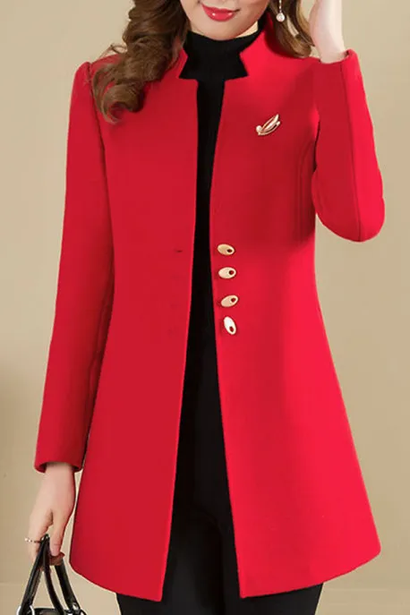 Four Buttons Collarless Plain Coat