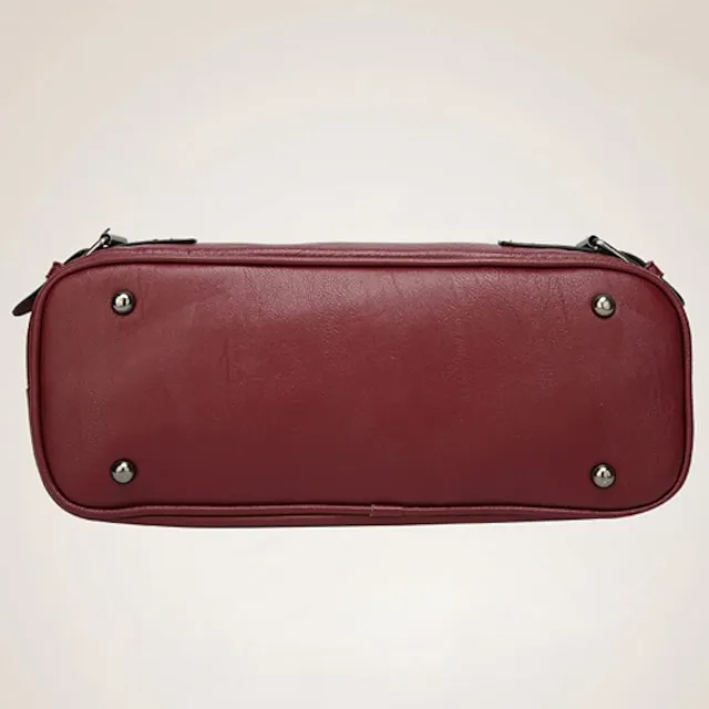 Women's Handbag Satchel Top Handle Bag PU Leather Office Daily Going out Zipper Solid Color Wine Black Brown