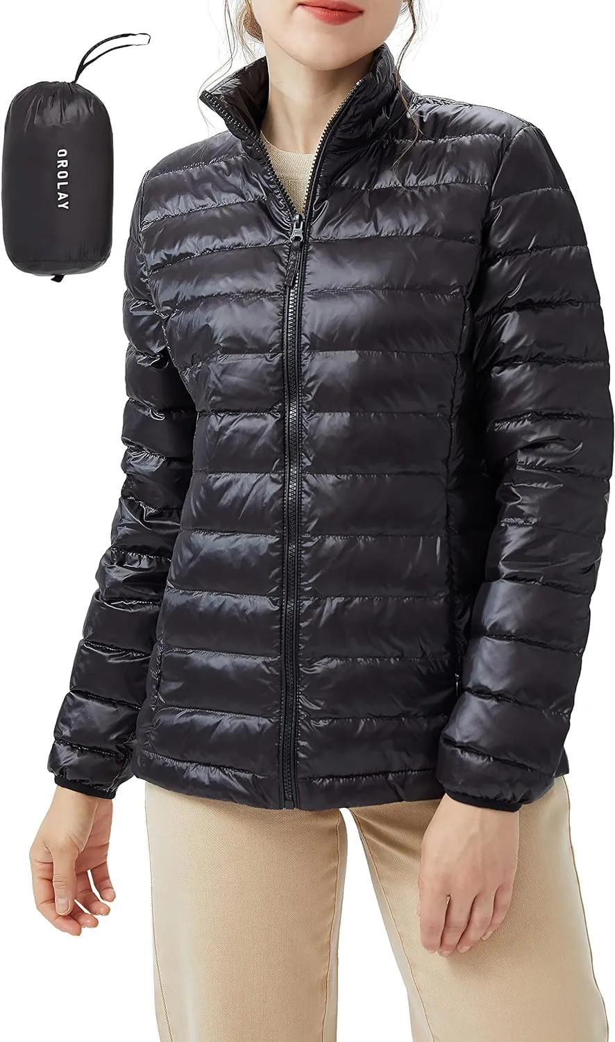 Women's Lightweight Packable Down Jacket Quilted Puffer Coat with Stand Collar