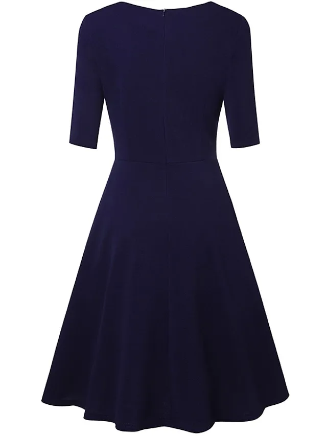 Women's A Line Dress Knee Length Dress Dark Green Navy Blue Beige 3/4 Length Sleeve Pure Color Lace up Fall Spring Round Neck Stylish Elegant Casual Party Slim 2023 S M L XL XXL