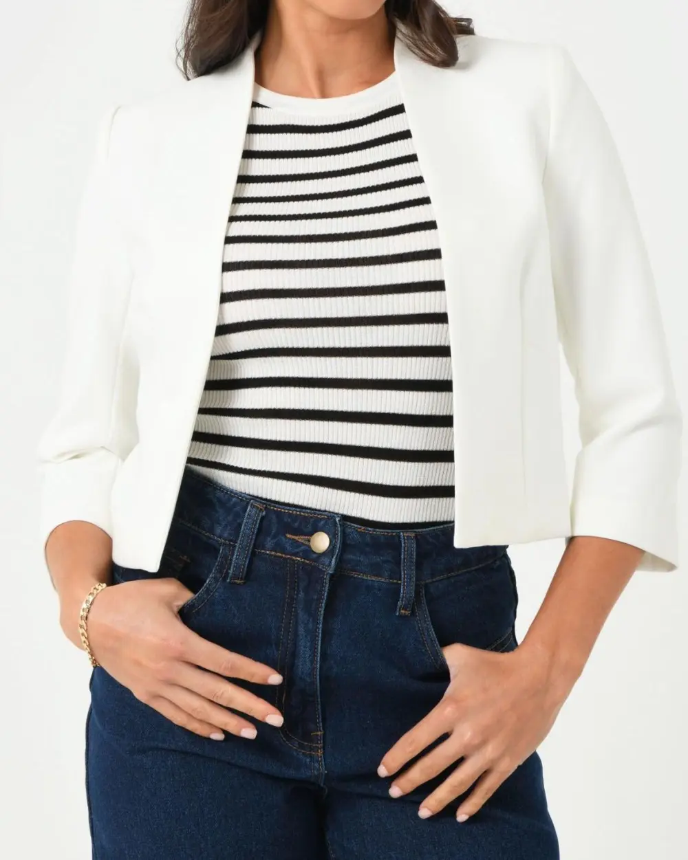 Collarless Crop Jacket -Lvory