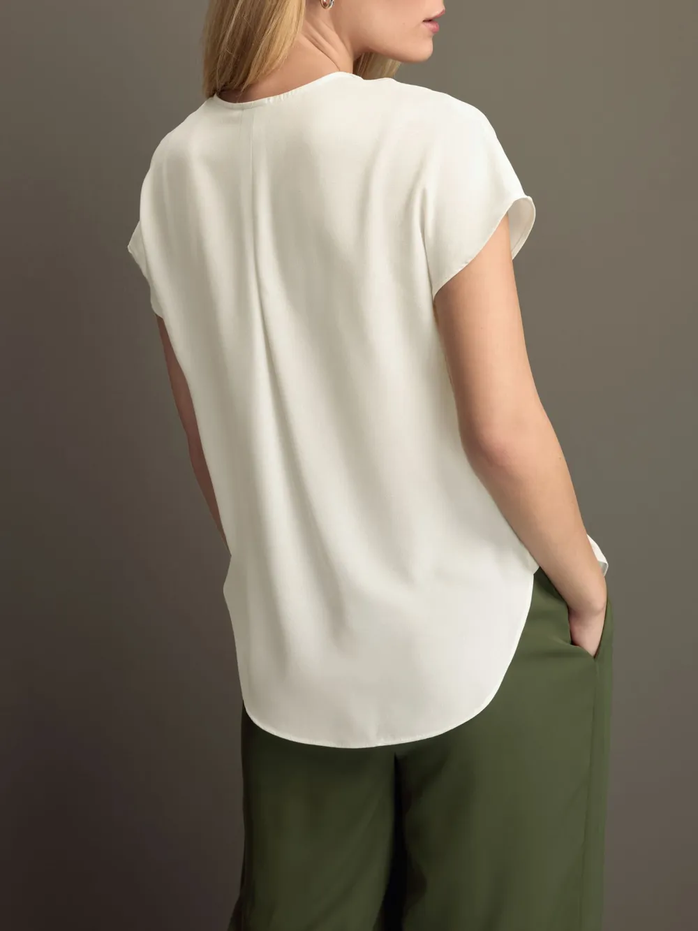 Loose Fit Short Sleeve High Collar V-Neck Shirt
