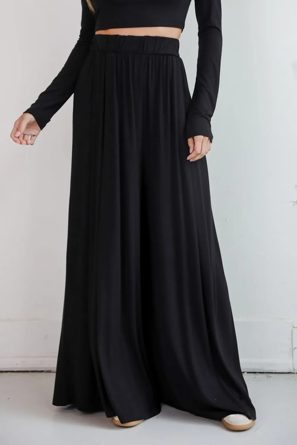 Sophisticated Step Black Pleated Wide Leg Pants