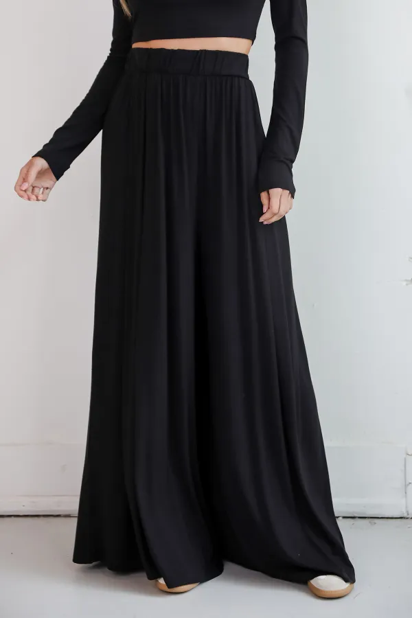Sophisticated Step Black Pleated Wide Leg Pants